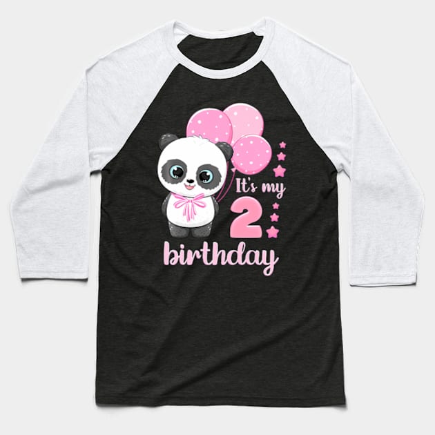 Kids Girl 2 Year Old Panda Pink Balloons It'S My 2Nd Birthday Baseball T-Shirt by Zoe Hill Autism